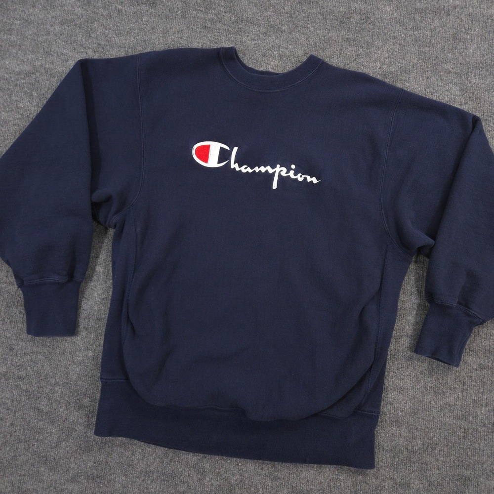 Vintage Champion Reverse Weave Warmup Sweatshirt Mens XL Navy Fleece Made In USA